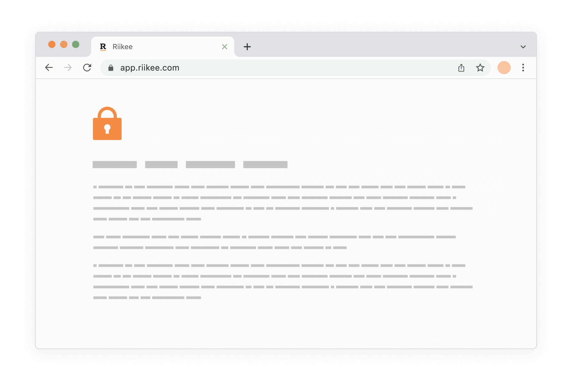 A private Riikee writing page in a browser, represented by a lock and text without publishing, sharing, or audience controls.